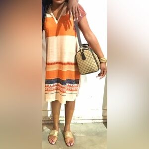 ZARA Orange/blue textile print dress - Large